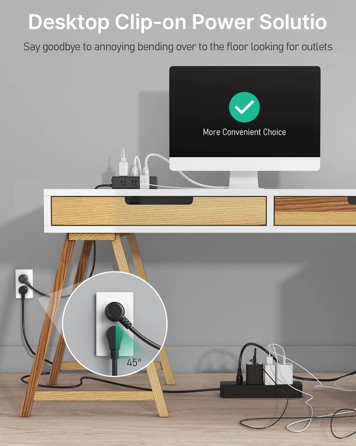 Desk Clamp Power Strip With 9 Outlets, Desktop Edge Mount Surge Protector With Usb-a And Usb-c Port