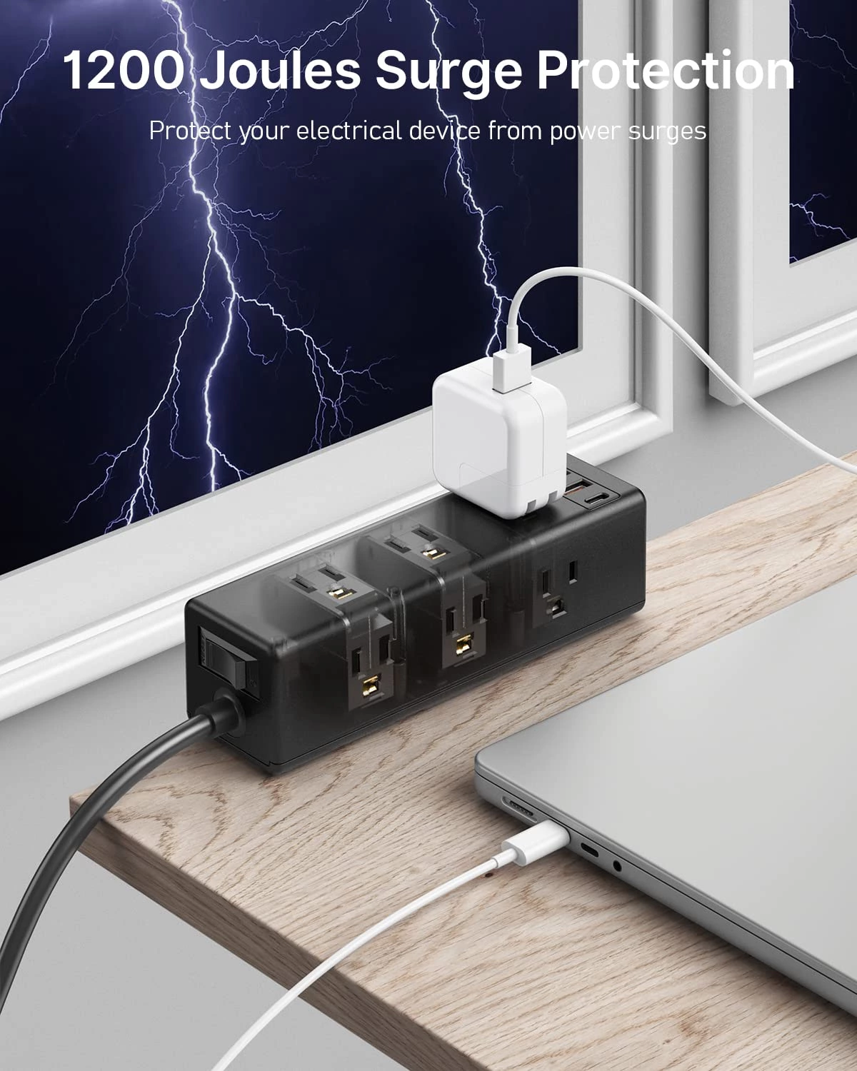 Desk Clamp Power Strip With 9 Outlets, Desktop Edge Mount Surge Protector With Usb-a And Usb-c Port