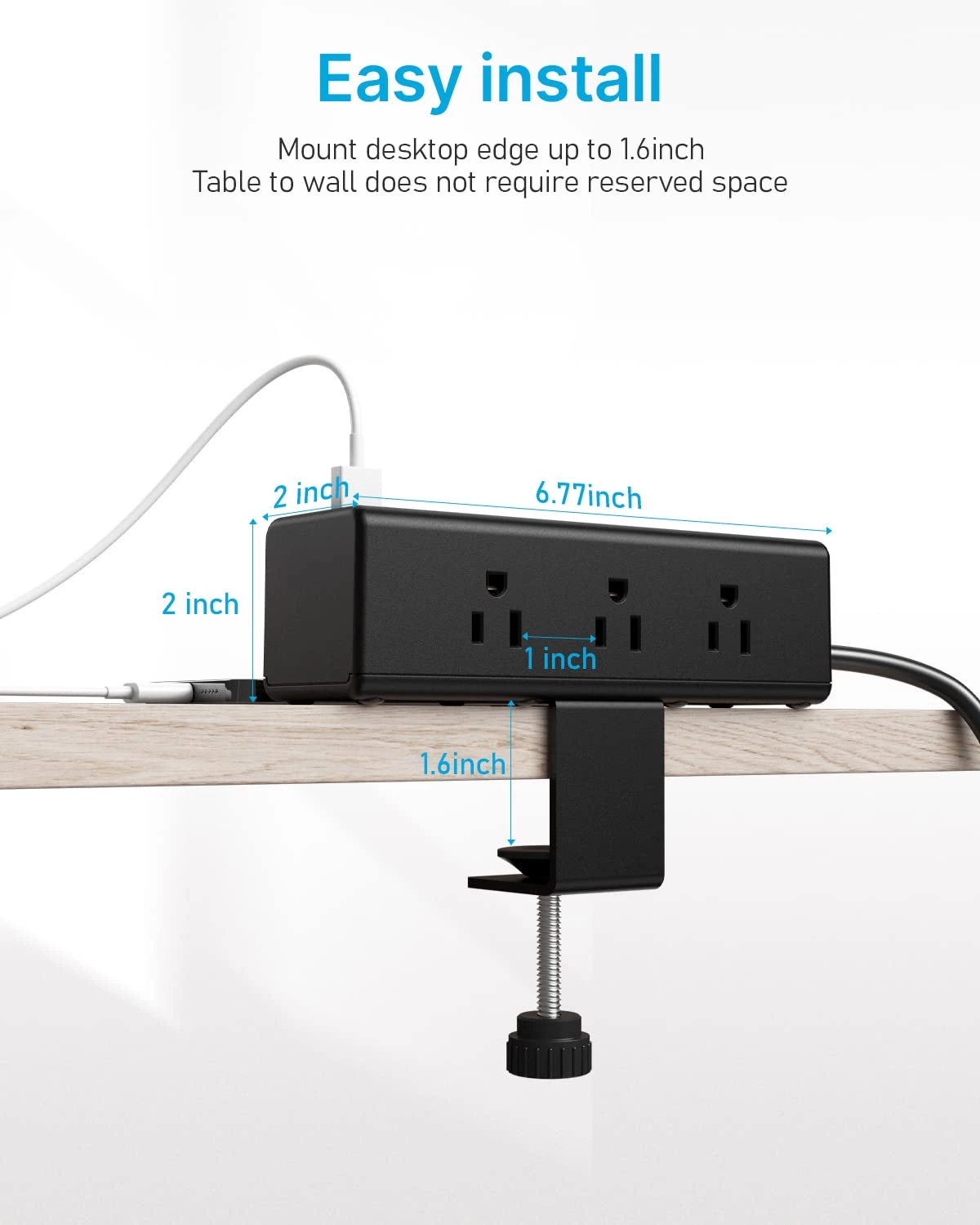 Desk Clamp Power Strip With 9 Outlets, Desktop Edge Mount Surge Protector With Usb-a And Usb-c Port