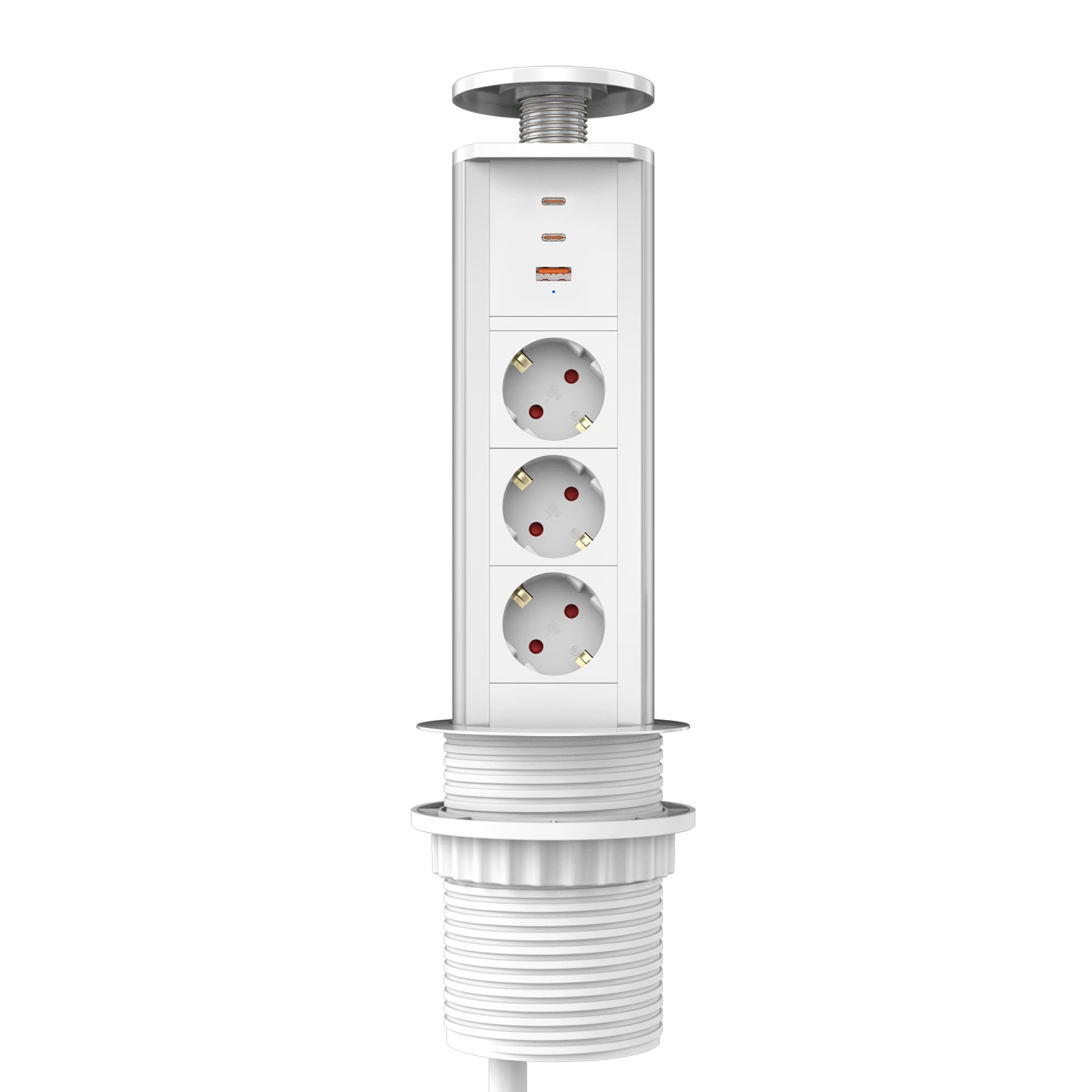 Tabletop Power Strip with 3 Outlets and Pop up Socket Aluminum & Copper EU Plug for Home Office Kitchen 2type-c 1usb-A 67W