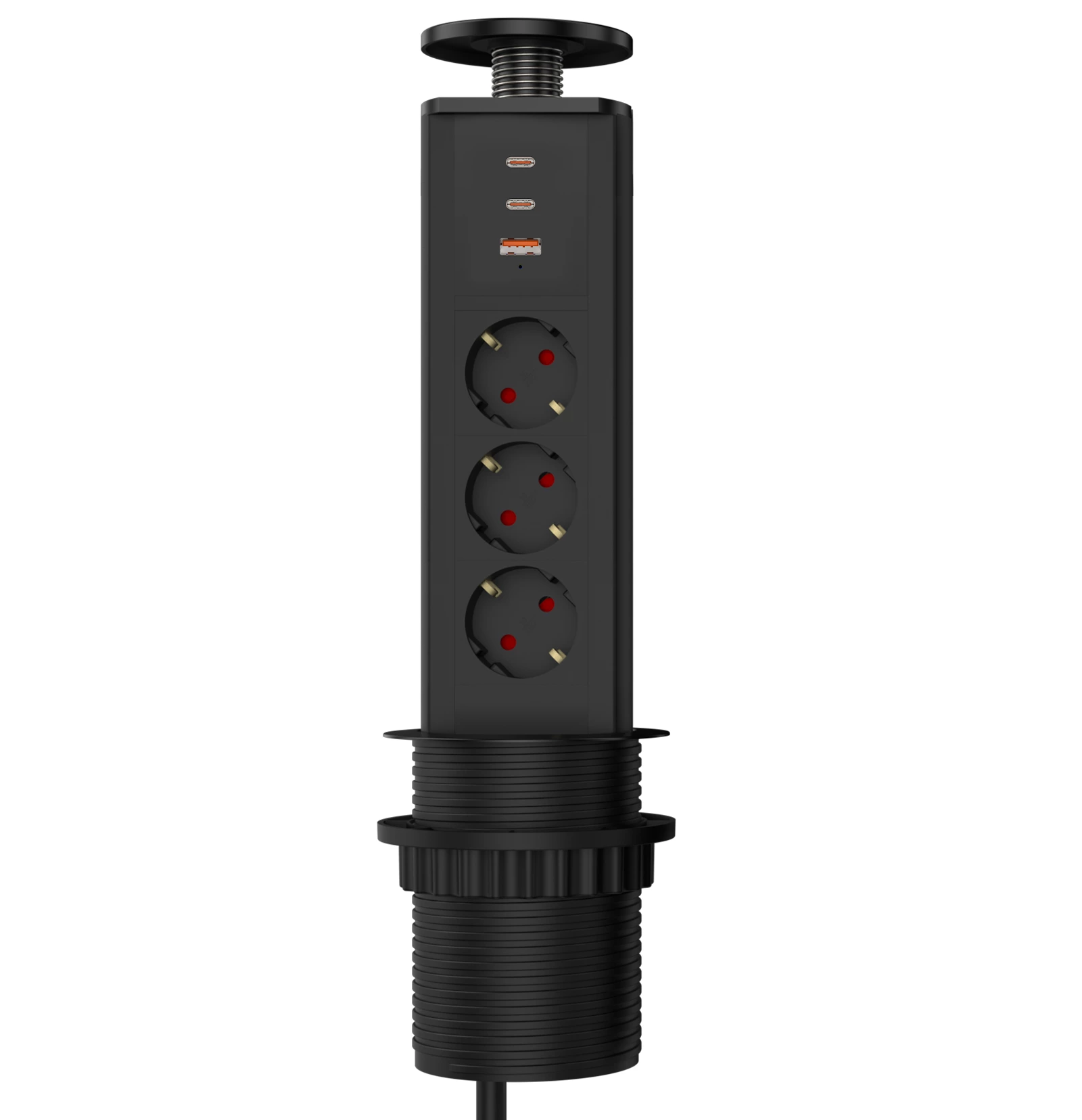 Tabletop Power Strip with 3 Outlets and Pop up Socket Aluminum & Copper EU Plug for Home Office Kitchen 2type-c 1usb-A 67W