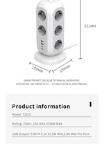 Tower Power Socket With 11 EU Power 2 USB-A, 2USB-C