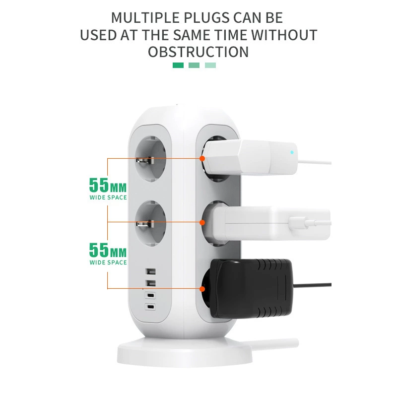 Tower Power Socket With 11 EU Power 2 USB-A, 2USB-C