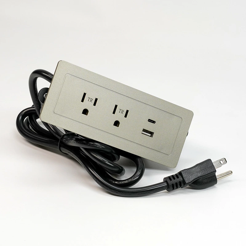 Gold Recessed Power Strip With 2 Usb Outlet 1 Usb-a 1 Usb-c