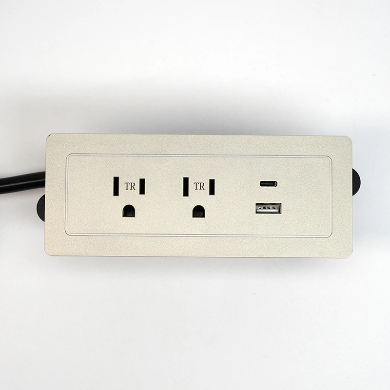 Gold Recessed Power Strip With 2 Usb Outlet 1 Usb-a 1 Usb-c