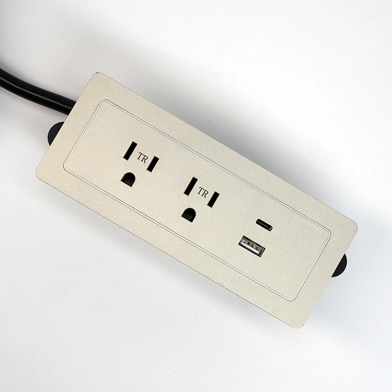 Gold Recessed Power Strip With 2 Usb Outlet 1 Usb-a 1 Usb-c