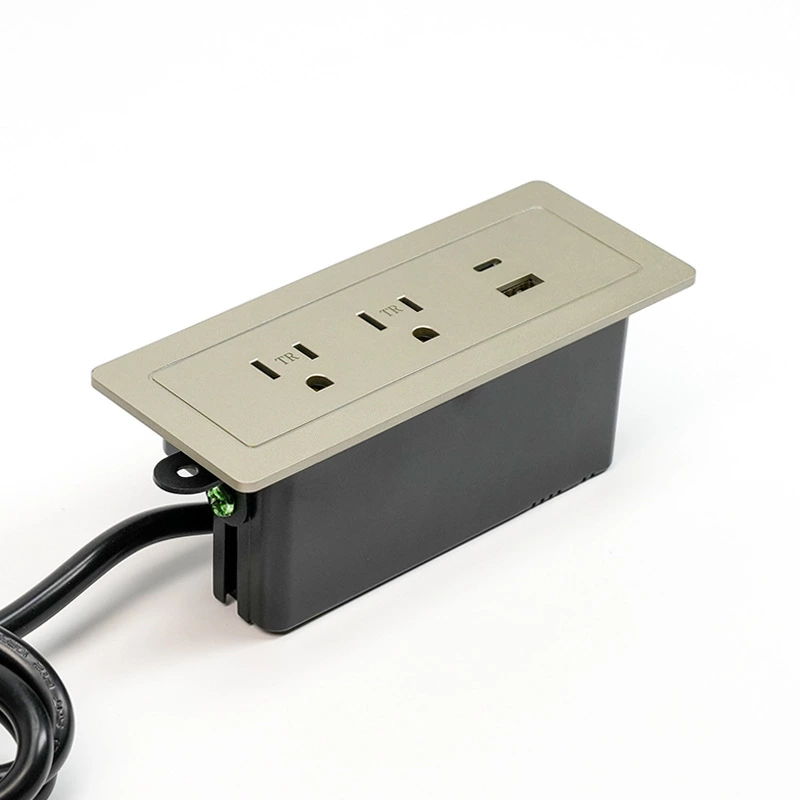 Gold Recessed Power Strip With 2 Usb Outlet 1 Usb-a 1 Usb-c