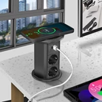 Aliminum Alloy Electrical Motorized Pop-up Power Socket With Wireless Charger 15w
