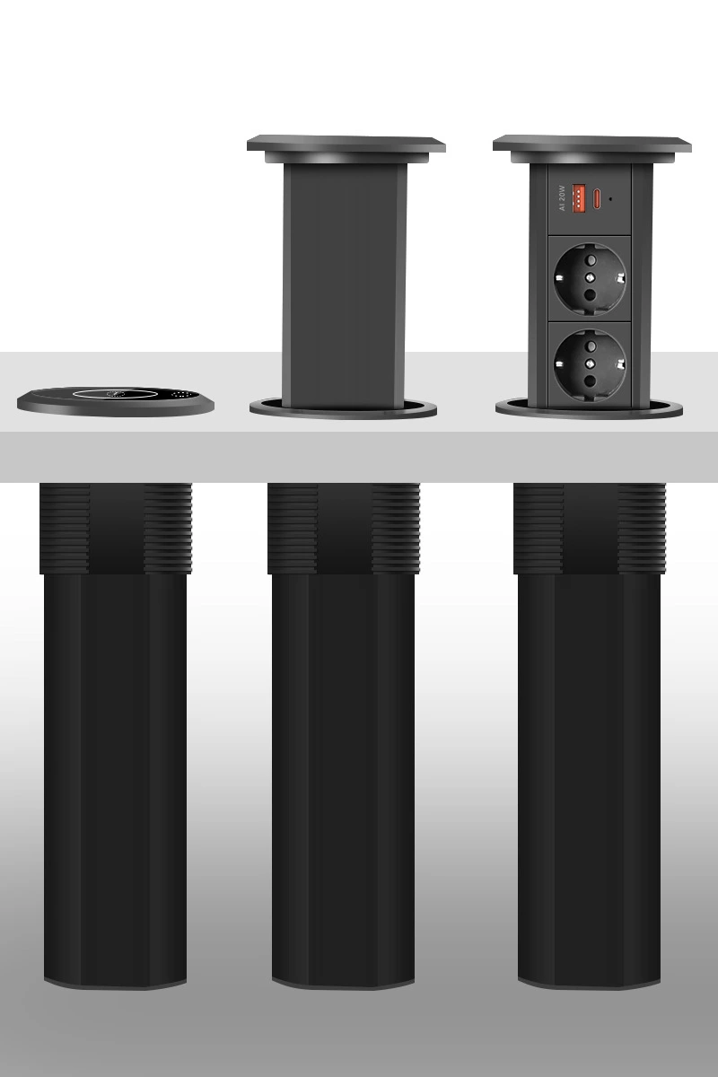 Aliminum Alloy Electrical Motorized Pop-up Power Socket With Wireless Charger 15w