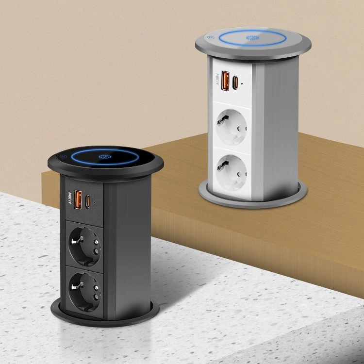 Aliminum Alloy Electrical Motorized Pop-up Power Socket With Wireless Charger 15w
