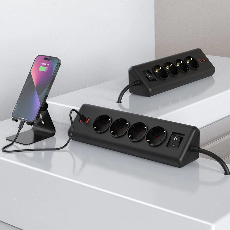 Non-slip Track Kitchen Corner Power Socket 16A German 2 USB-A 1TYPE-C 20W