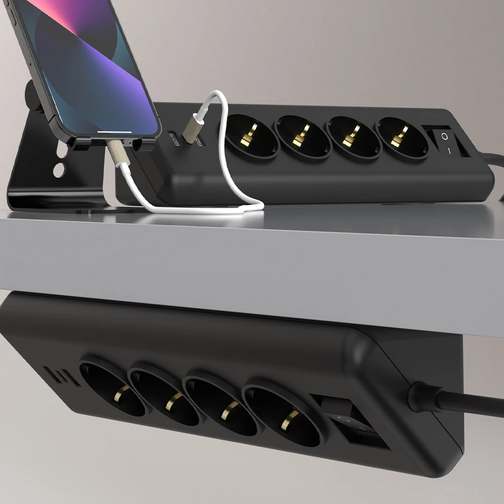 Non-slip Track Kitchen Corner Power Socket 16A German 2 USB-A 1TYPE-C 20W