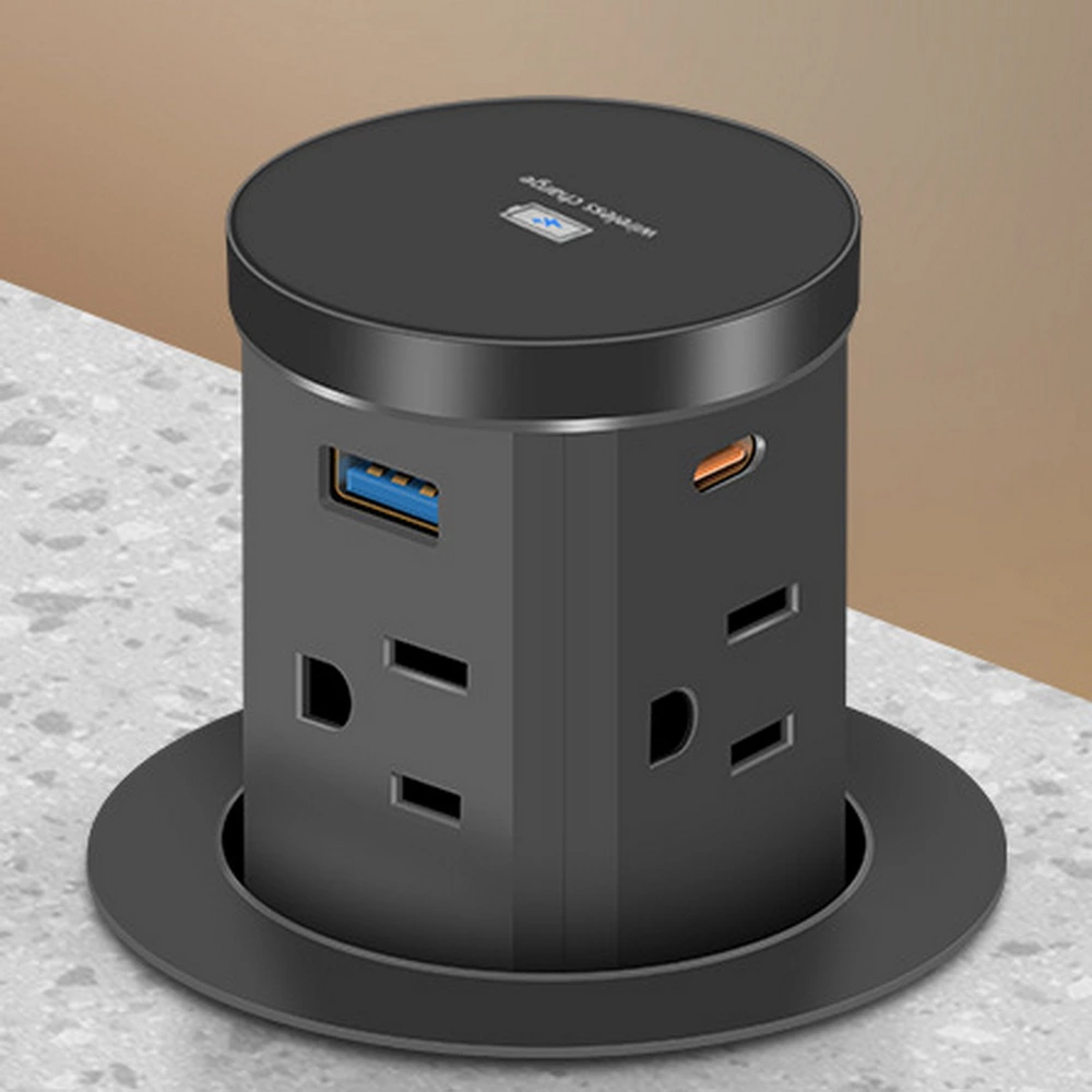 60mm Smaller Size Hand Pull Out Pop-up Powe Socket With 4 Ac 1 Usb-a 1 Type-c