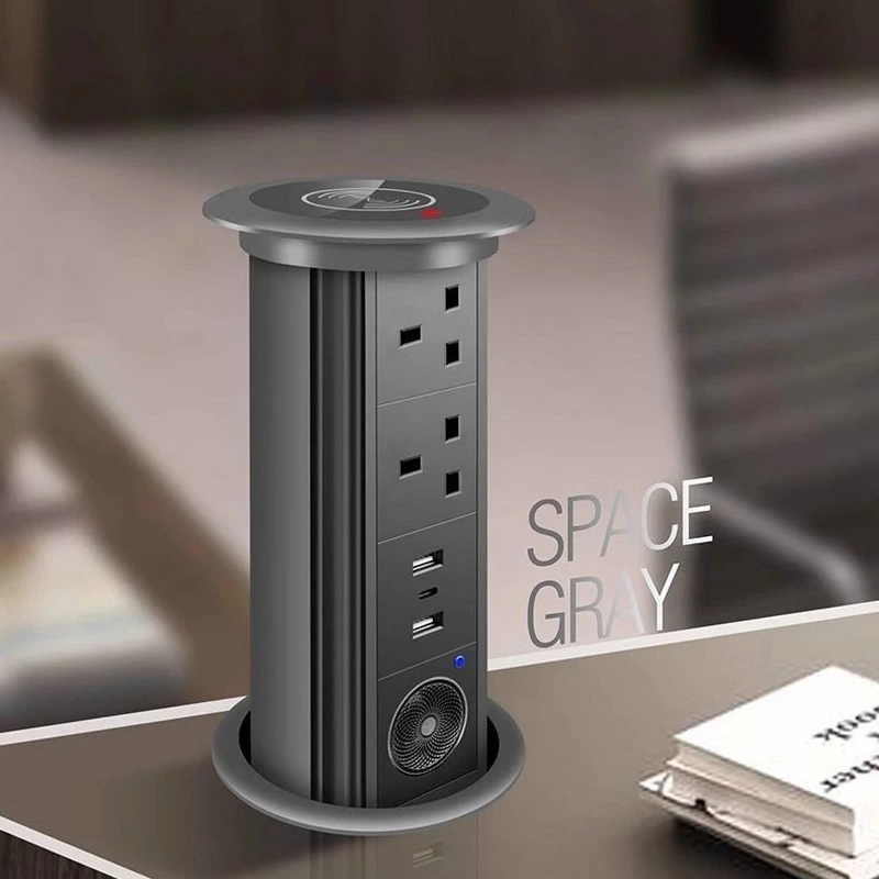 Automatic Rise Kitchen Tabletop Pop up Outlet Power Desk Lift Pop up Socket with Phone Wireless Charger