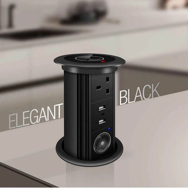Automatic Rise Kitchen Tabletop Pop up Outlet Power Desk Lift Pop up Socket with Phone Wireless Charger