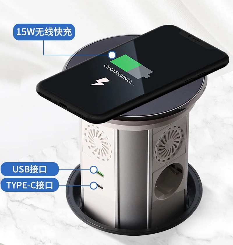 Germany Power Outlet Wifi Intelligent IP65 Waterproof Motorized Pop up Lifting Tower Socket With 2 USB-C Wireless Charging