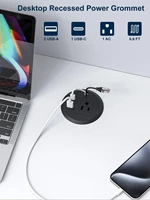 Desktop Power Grommet Outlet PD 20W Fast Charging USB-C,Tamper-Resistant Design AC Outlets,3.15'' Cable Hole Grommet Outlet,Recessed Power Grommet with 3 USB Ports (1-Pack)