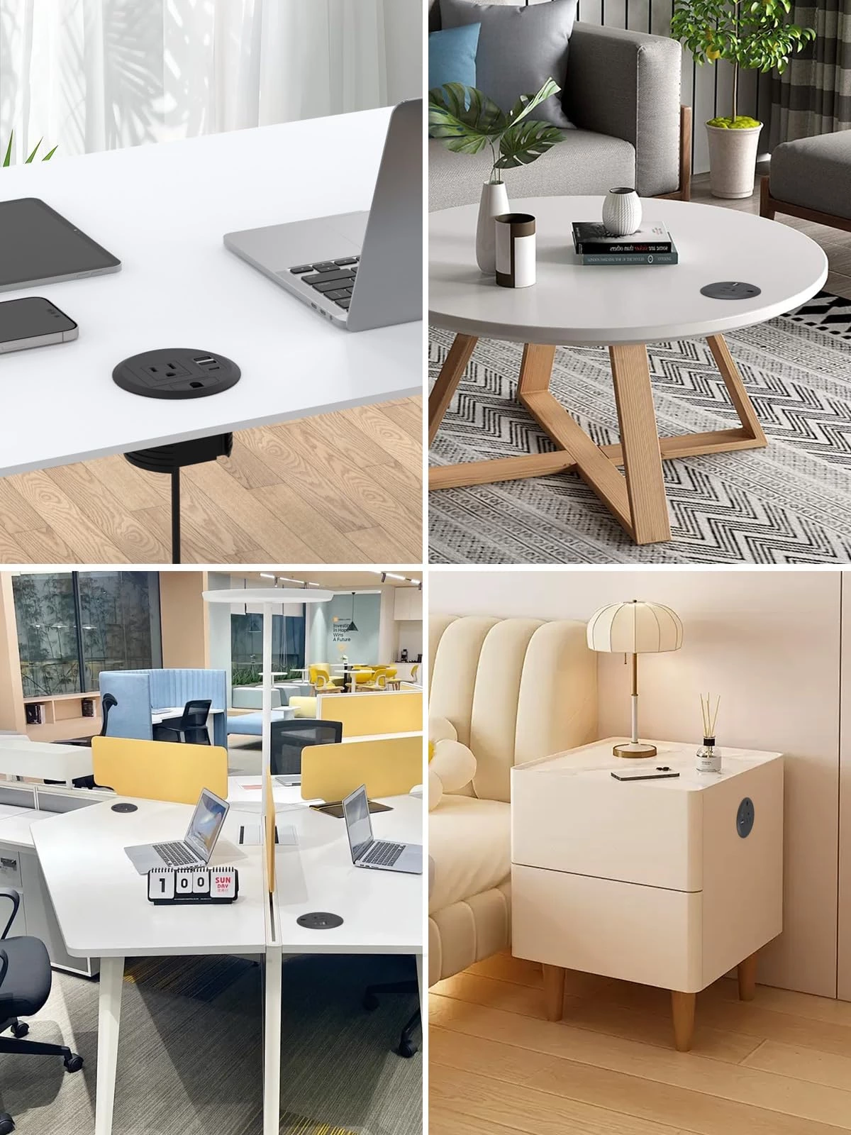 Desktop Power Grommet Outlet PD 20W Fast Charging USB-C,Tamper-Resistant Design AC Outlets,3.15'' Cable Hole Grommet Outlet,Recessed Power Grommet with 3 USB Ports (1-Pack)