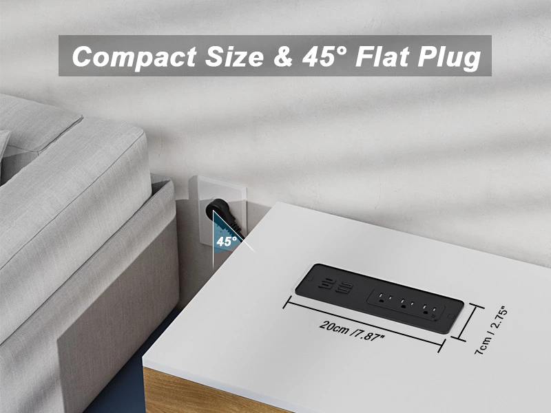 Drawer Outlet with PD 65W USB C, Recessed Power Strip with 3 Outlets 4 USB Ports, Recessed Outlet with 2M Flat Plug Cable for Side Table Sofa Table, Black