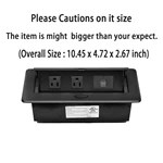 UL Listed Power Strip, Pop Up Power Cover Box Desktop Socket with Dual USB Charging Ports, Stainless Steel Receptacle Outlet for Conference Room Countertop (Black)