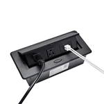 UL Listed Power Strip, Pop Up Power Cover Box Desktop Socket with Dual USB Charging Ports, Stainless Steel Receptacle Outlet for Conference Room Countertop (Black)