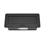 UL Listed Power Strip, Pop Up Power Cover Box Desktop Socket with Dual USB Charging Ports, Stainless Steel Receptacle Outlet for Conference Room Countertop (Black)