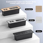 Drawer Outlet with PD 65W USB C, Recessed Power Strip with 3 Outlets 4 USB Ports, Recessed Outlet with 2M Flat Plug Cable for Side Table Sofa Table, Black