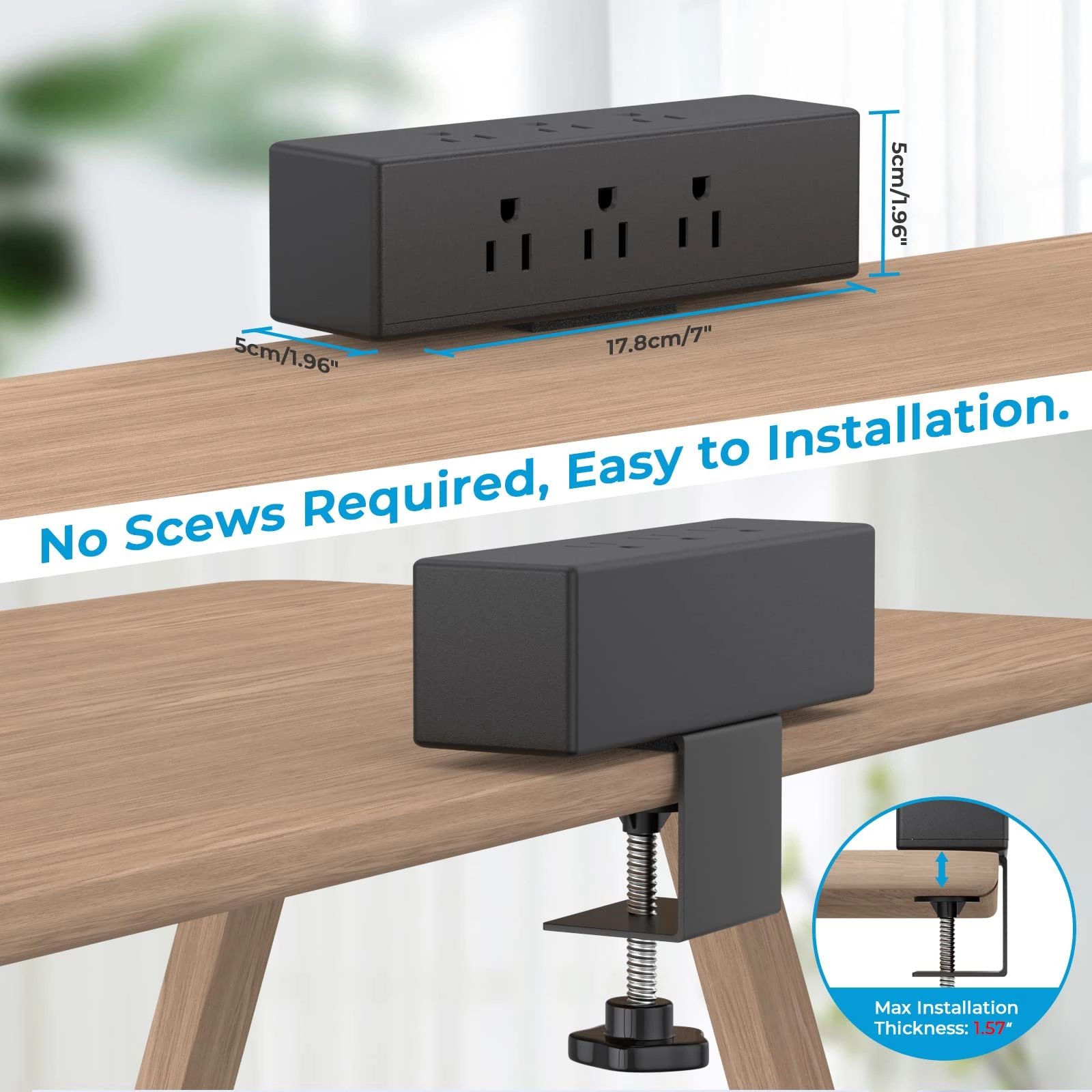 Desk Clamp Power Strip, Desktop Charging Station with 6 Outlets, Desk Outlets Connect 6.56FT Extension Cord, Flat Plug Desk Extender Power Supply for Office, Home