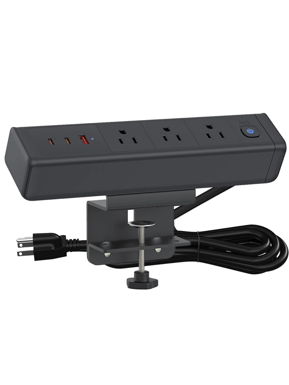 Desk Clamp Power Strip with 65W USB-C&USB A Ports 3 AC Outlet, Nightstand Edge Mount Charging Station Power Strip with USB-C Ports Tabletop Surge Protector for Home Office, Dorm Room(Black)