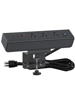 Desk Clamp Power Strip with 65W USB-C&USB A Ports 3 AC Outlet, Nightstand Edge Mount Charging Station Power Strip with USB-C Ports Tabletop Surge Protector for Home Office, Dorm Room(Black)