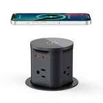 Pop up Outlet for Countertop with 15W Wireless Charger,4 Outlets 2 PD20W USB-C Ports,3.35 ''(85mm) Desk Hole Power Grommet,Pop Up Power Outlet for Kitchen Countertop,Office Conference Table (Black)