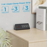 Nightstand Charging Station with PD 20W USB C, Nightstand Edge Power Strip with 3 AC Outlets, 4 Fast Charging USB Ports, Connect 6.56FT Flat Plug, Desk Surge Protector for Office Home Hotel, Black