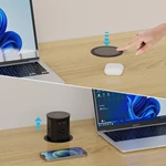 Pop up Outlet for Countertop with 15W Wireless Charger,4 Outlets 2 PD20W USB-C Ports,3.35 ''(85mm) Desk Hole Power Grommet,Pop Up Power Outlet for Kitchen Countertop,Office Conference Table (Black)