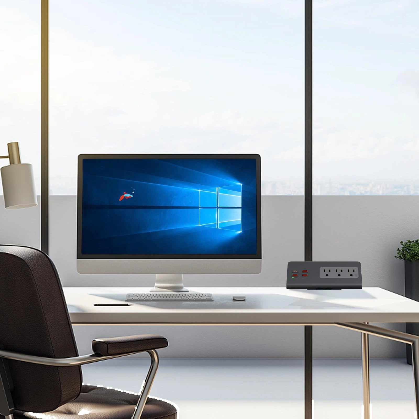 Nightstand Charging Station with PD 20W USB C, Nightstand Edge Power Strip with 3 AC Outlets, 4 Fast Charging USB Ports, Connect 6.56FT Flat Plug, Desk Surge Protector for Office Home Hotel, Black