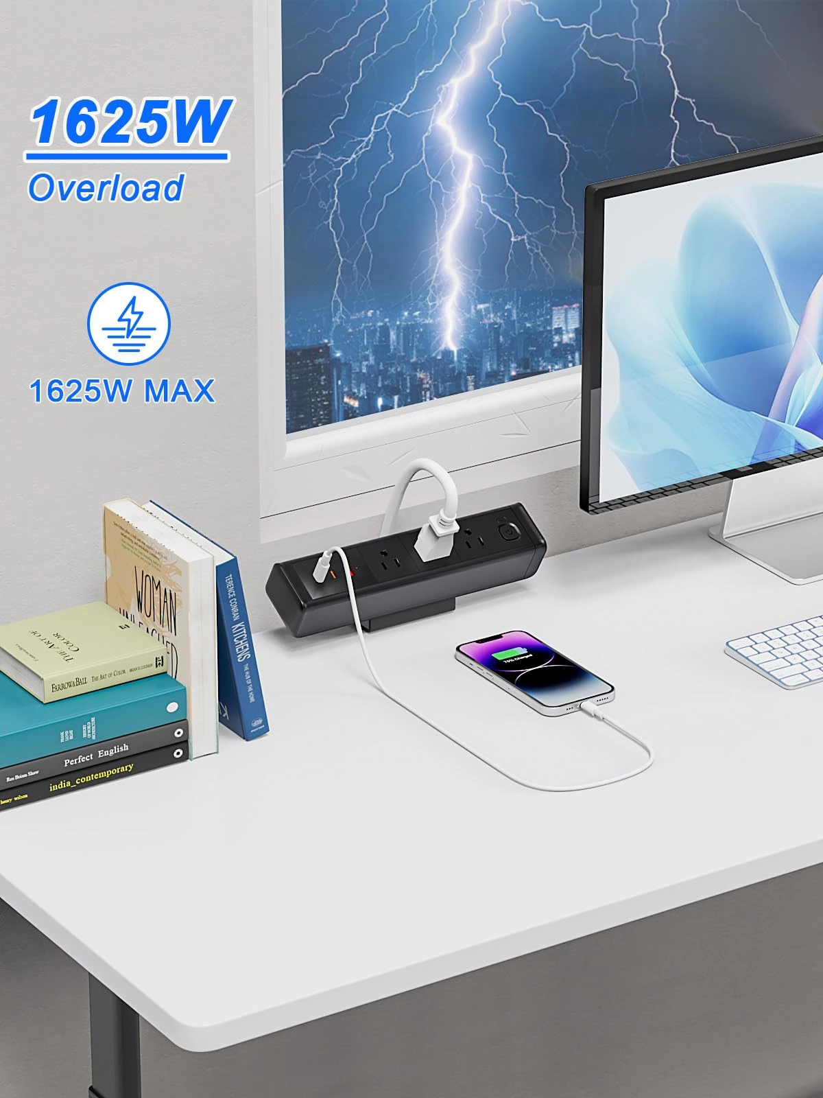 Desk Clamp Power Strip with 65W USB-C&USB A Ports 3 AC Outlet, Nightstand Edge Mount Charging Station Power Strip with USB-C Ports Tabletop Surge Protector for Home Office, Dorm Room(Black)