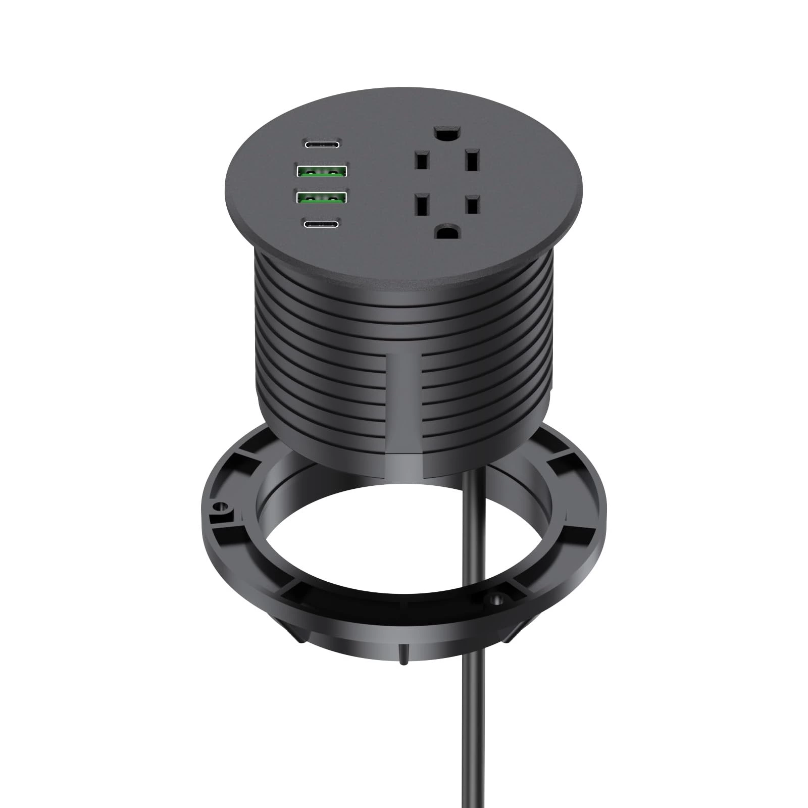 Recessed Power Grommet 3 inch With 65W USB C Ports 2 AC Outlets,Recessed Outlet Fast Charging Station,Desk Hole Grommet Outlets,Round Desktop Power Grommet Outlet for Office,Home (Black, 65W USB Port)