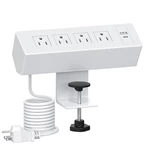 Desk Power Strip with USB C, Desk Clamp Power Strip with 4 AC Outlets, Desk Outlets Connect 9.84FT Extension Cord for Home Office, White