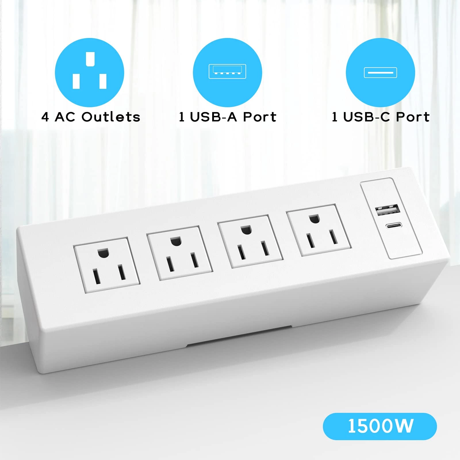 Desk Power Strip with USB C, Desk Clamp Power Strip with 4 AC Outlets, Desk Outlets Connect 9.84FT Extension Cord for Home Office, White