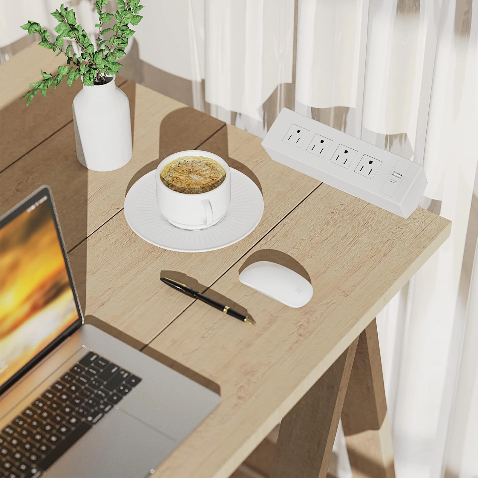 Desk Power Strip with USB C, Desk Clamp Power Strip with 4 AC Outlets, Desk Outlets Connect 9.84FT Extension Cord for Home Office, White