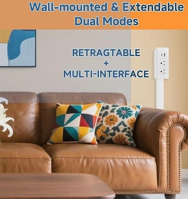 Electrical Outlet Extender Features USB-A,USB-C,2 AC Outlets,Wall Power Socket Expander Stick, Extendable Rotating Electric Outlet Plug Adapter Nightstands,Sofa, Desks and More Hard to Reach Space