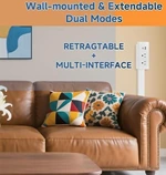 Electrical Outlet Extender Features USB-A,USB-C,2 AC Outlets,Wall Power Socket Expander Stick, Extendable Rotating Electric Outlet Plug Adapter Nightstands,Sofa, Desks and More Hard to Reach Space