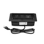 UL Listed Power Strip, Pop Up Power Cover Box Desktop Socket with Dual USB Charging Ports, Stainless Steel Receptacle Outlet for Conference Room Countertop (Black)