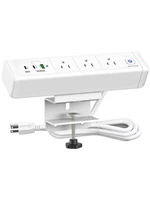 Desk Clamp Power Strip with 65W USB-C&USB A Ports 3 AC Outlet, Nightstand Edge Mount Charging Station Power Strip with USB-C Ports Tabletop Surge Protector for Home Office, Dorm Room(White)