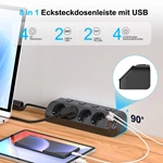 Table Socket with USB, 8-in-1 Socket Distributor, Flat Plug with 3 m Cable for Smartphones, 4-Way Switchable, 2 USB-C, 2 USB-A, Power Strip Desk Individually Switchable