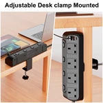 Desk Extension Lead 1.8M, 4 Way Switched Extension Socket with PD20W Charger(4 USB Ports), Desk Clamp Power Socket, Mountable Surge Protected Power Strip(13A 3250W) for Home Office