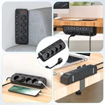 Table Socket with USB, 8-in-1 Socket Distributor, Flat Plug with 3 m Cable for Smartphones, 4-Way Switchable, 2 USB-C, 2 USB-A, Power Strip Desk Individually Switchable