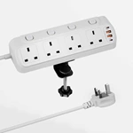 Desk Extension Lead 1.8M, 4 Way Switched Extension Socket with PD20W Charger(4 USB Ports), Desk Clamp Power Socket, Mountable Surge Protected Power Strip(13A 3250W) for Home Office