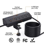 US Standard Desk Clamp Power Strip 6 AC Outlets 4 USB Ports 2 PD Charging Desktop Mount Socket for Home Office