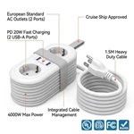 EU Certified Extension Socket PD 20W Fast Charging 2 Way Outlet 4000W European Portable Hub