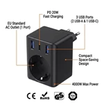 EU Multi-Functional Power Cube 1 AC 3 USB Ports 2A1C PD 20W Fast Charge 4000W Multi Socket Wall Plug Adapter